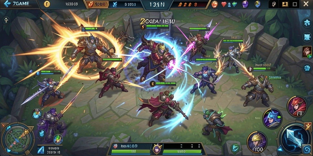 Tampilan seru dari pertarungan gameplay MOBA di 7GAME.