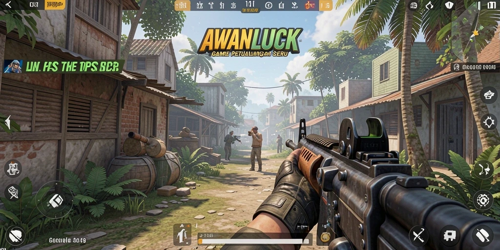 Tampilan gameplay seru dari AWANLUCK dalam aksi tembak-menembak.