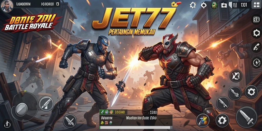 Tampilan gameplay JET77 yang mendebarkan dalam pertempuran Battle Royale.