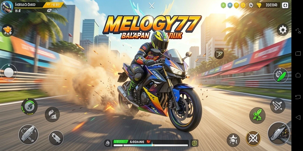 Tampilan menarik dari gameplay balapan motor di MELODY77.